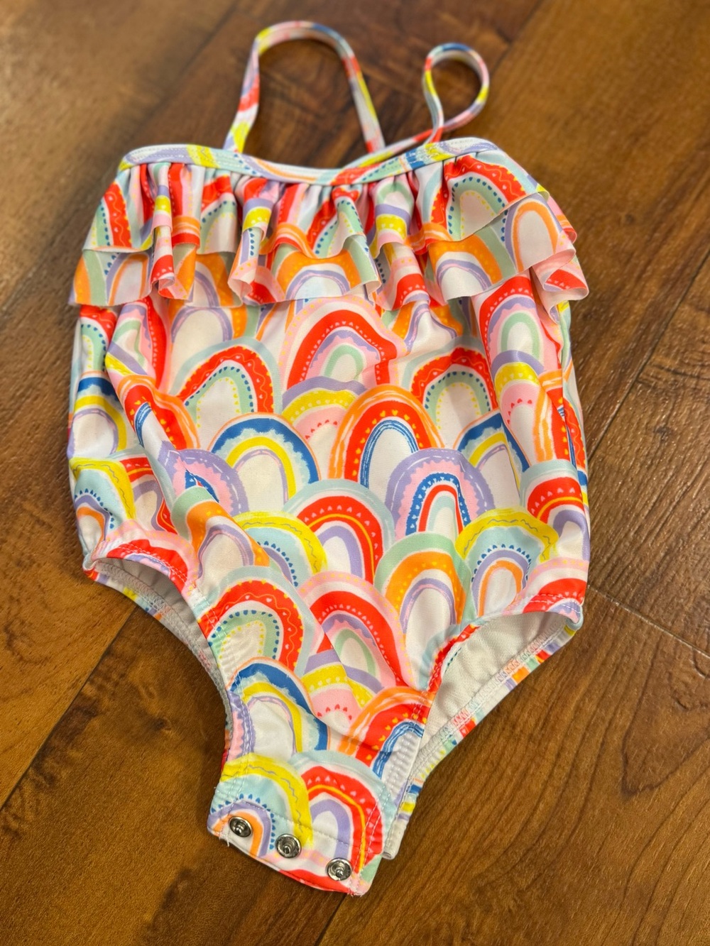 Baby infant wonder nation Pink Red Yellow Blue Rainbow Ruffle Swimsuit 12 month